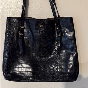 Kate Landry Glossy Black Croc-Embossed Tote
